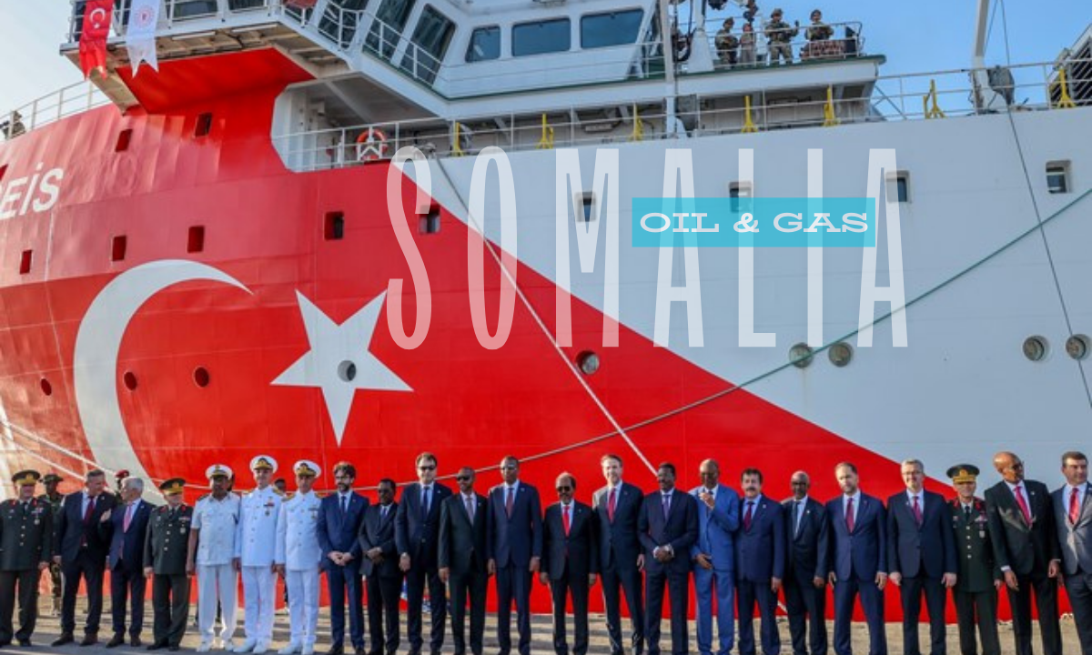 Turkish vessel Oruc Reis docked in Mogadishu, preparing for seismic studies off Somalia's coast.