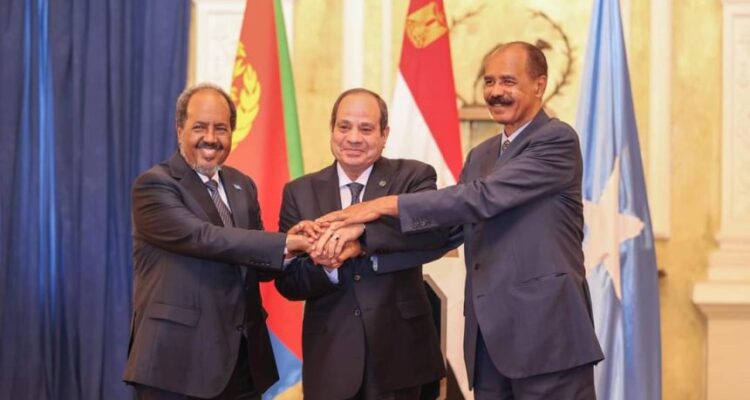 Leaders of Somalia, Eritrea, and Egypt at the Asmara Summit promoting regional cooperation and stability.(Photo via SONNA)