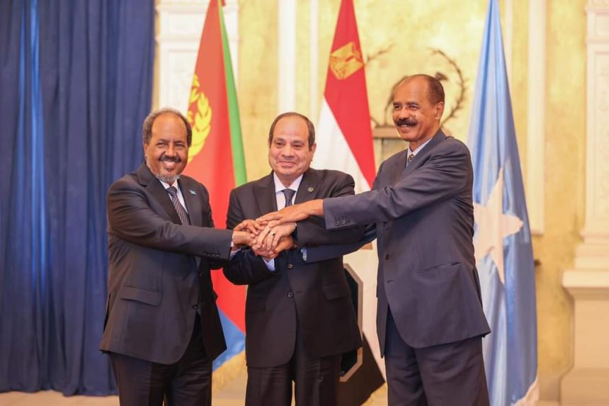 Leaders of Somalia, Eritrea, and Egypt at the Asmara Summit promoting regional cooperation and stability.(Photo via SONNA)