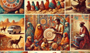 A vibrant montage of Somali cultural elements